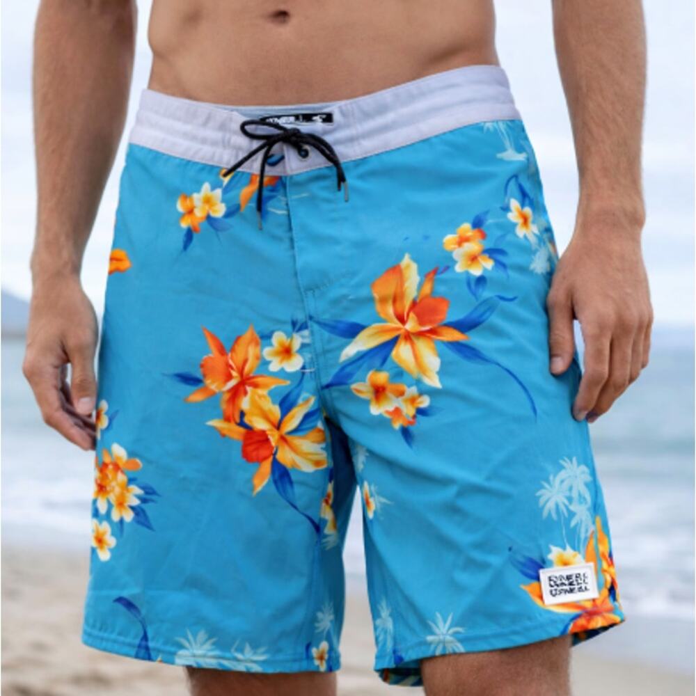 NWT- O'Neill Blue and Orange Board Shorts Vibrant Floral Design- Size 31
